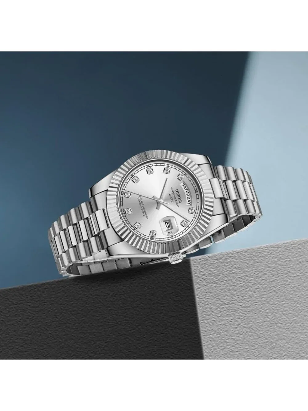Nibosi Men's All Silver Analog Quartz Stainless Waterproof Desiger Wrist Watch